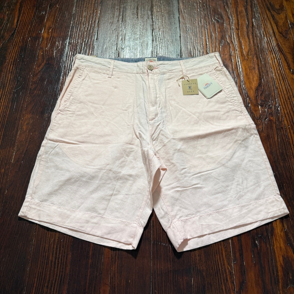 NWT Faherty Shorts Mens 31 Pink Summer Malibu Linen Blend 9" Inseam Beach Preppy